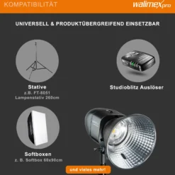 Walimex pro Newcomer 300 II Studioblitz, LED Studiolicht mit Funk, Studiolampe 300 W mit hoher Lichtleistung, Studio Blitz mit Überhitzungsschutz ideal für Fotostudio
