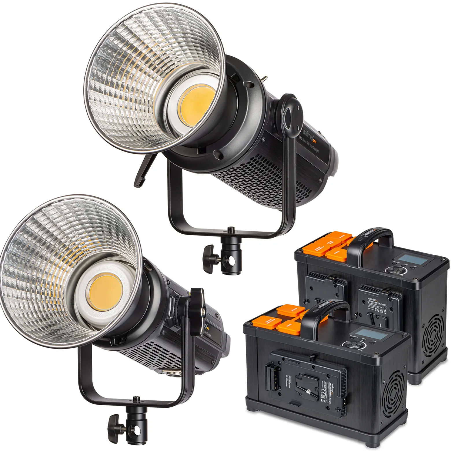 Walimex pro Niova Plus Daylight Set 350 & 500 W, dimmbare Videoleuchte, Videolicht mit Bowens-Reflektor & Soft Diffusor, Studiolicht mit COB-LED-Technologie