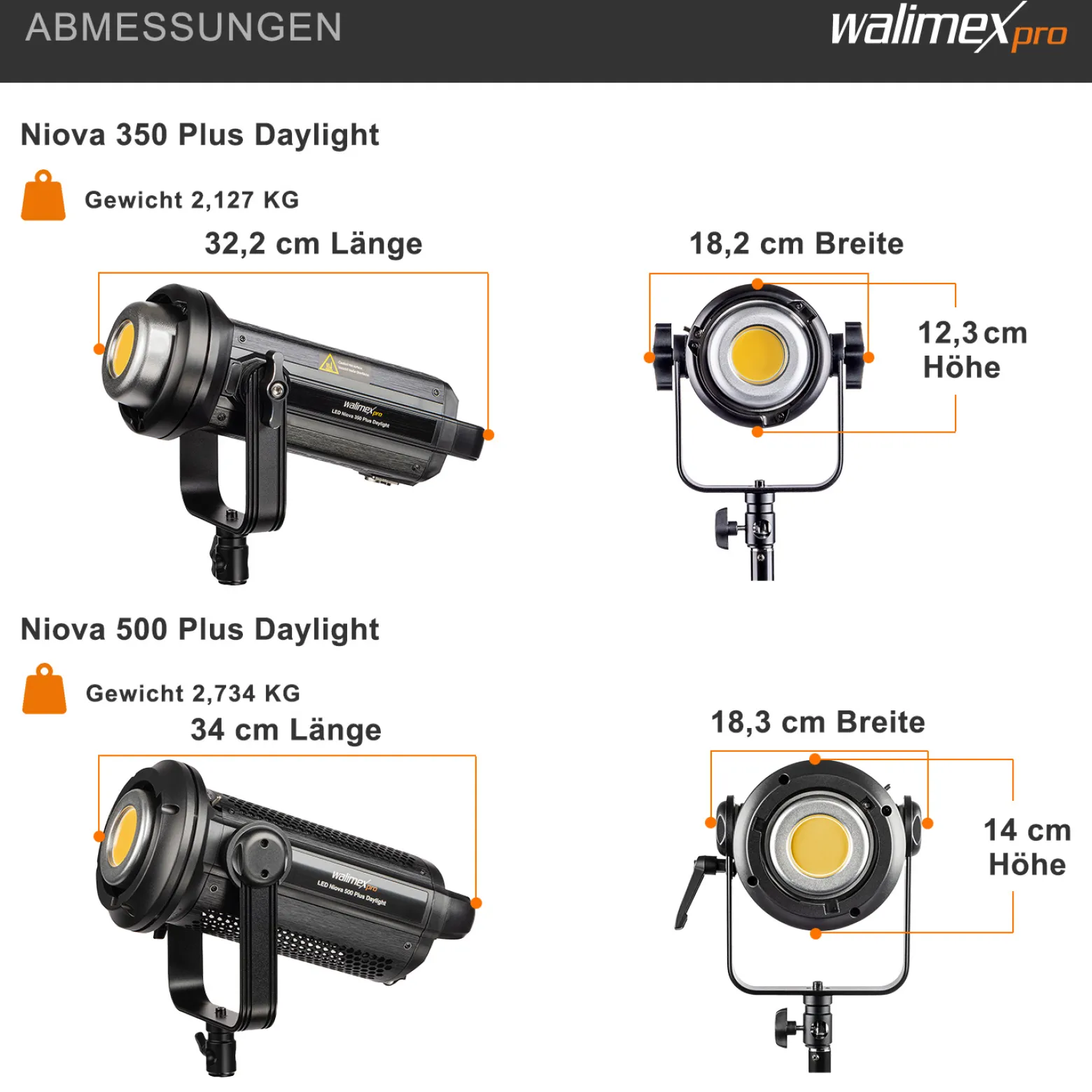 Walimex pro Niova Plus Daylight Set 350 & 500 W, dimmbare Videoleuchte, Videolicht mit Bowens-Reflektor & Soft Diffusor, Studiolicht mit COB-LED-Technologie