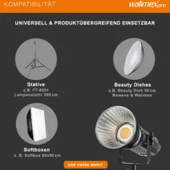 Walimex pro Niova Plus Daylight Set 350 & 500 W, dimmbare Videoleuchte, Videolicht mit Bowens-Reflektor & Soft Diffusor, Studiolicht mit COB-LED-Technologie