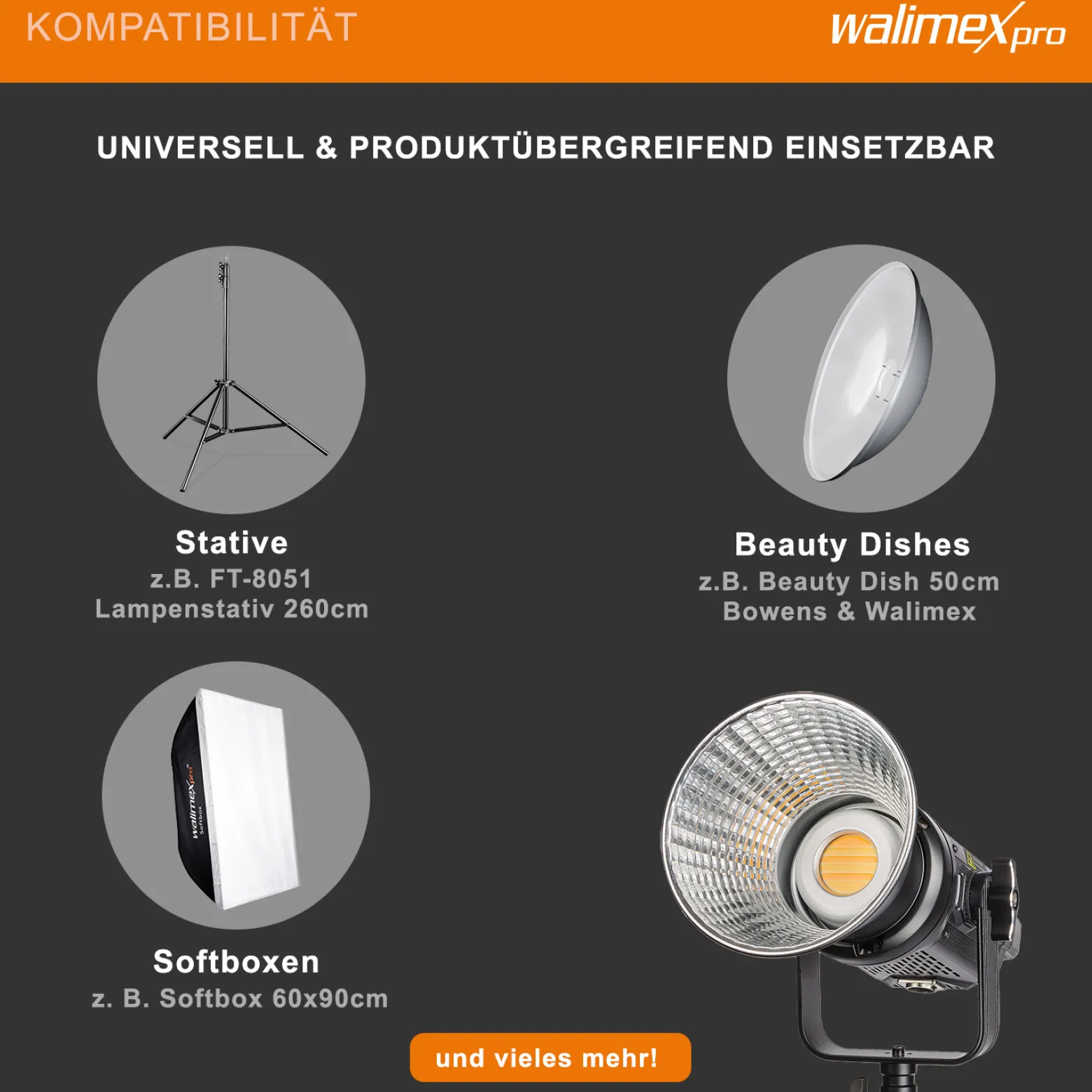 Walimex pro Niova Plus Studioleuchte, Videoleuchte mit Bi-Color, dimmbare LED Videoleuchte mit Reflektor, Studiolicht mit COB LED-Technologie