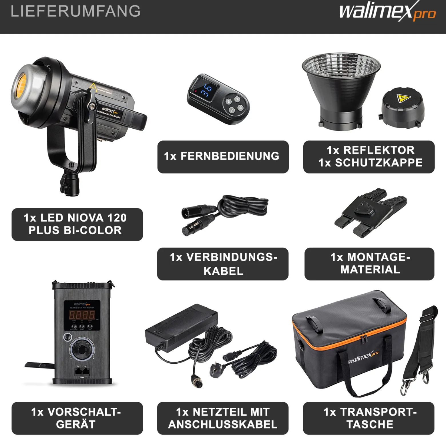 Walimex pro Niova Plus Studioleuchte, Videoleuchte mit Bi-Color, dimmbare LED Videoleuchte mit Reflektor, Studiolicht mit COB LED-Technologie