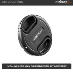 Walimex pro Objektivdeckel mit Innengriff 58 mm Frontdeckel aus Kunststoff schützt vor Staub, Kratzern und Schmutz