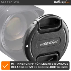 Walimex pro Objektivdeckel mit Innengriff 58 mm Frontdeckel aus Kunststoff schützt vor Staub, Kratzern und Schmutz