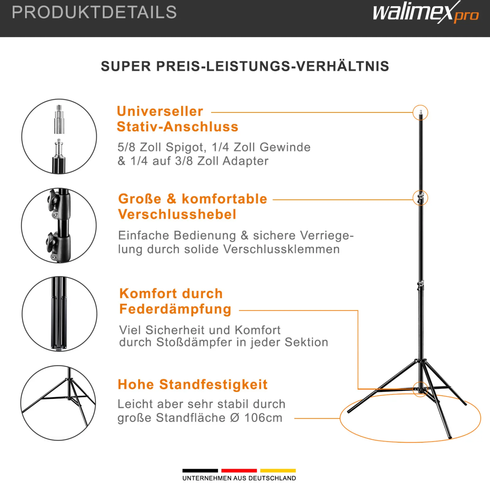 Walimex pro Octagon Softbox 55 cm mit 35 W LED Set inkl. FT-8051 Lampenstativ bis 260 cm Höhe, Studioleuchte 5000 K Tageslicht plus Lichtstativ mit Federdämpfung