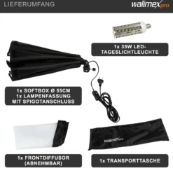 Walimex pro Octagon Softbox 55 cm mit 35 W Daylight LED, Studioleuchte 5000 K Tageslicht, Soft Box neigbar um ca. 135°, inkl. Diffusor ideal für Fotostudio