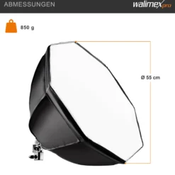 Walimex pro Octagon Softbox 55 cm mit 35 W Daylight LED, Studioleuchte 5000 K Tageslicht, Soft Box neigbar um ca. 135°, inkl. Diffusor ideal für Fotostudio