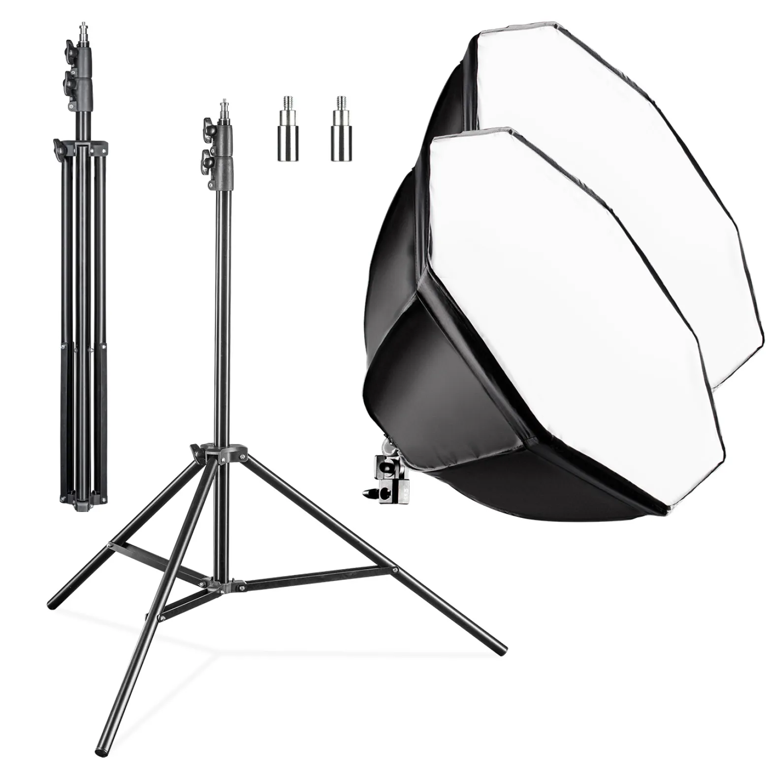 Walimex pro Octagon Softbox 2er Set 55 cm mit 35 W LED inkl. 2 x FT-8051 Lampenstativ bis 260 cm Höhe, Studioleuchte 5000 K Tageslicht plus Lichtstativ mit Federdämpfung