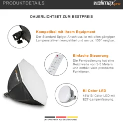 Walimex pro Octagon Softbox Fotostudio Set, 45 W LED Leuchte mit Soft Box, Bi-Color Videoleuchte Farbtemperatur 3000-6000 K, Studioleuchte mit Fernbedienung