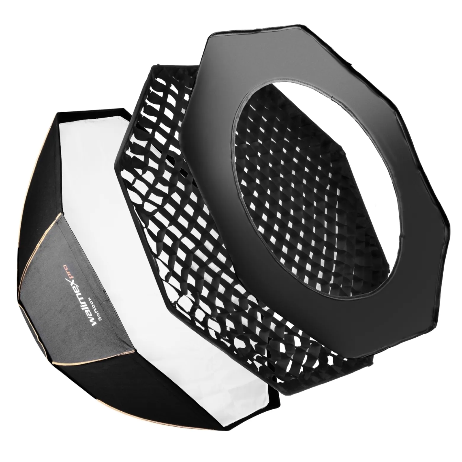 Walimex pro Octagon Softbox Plus Orange Line 90 cm - 600 x 900 x 900 mm - mit golden-silbernem Einsatz - schwarz-weiß - Lichtformer für Porträt- und Peoplefotografie