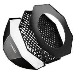 Walimex pro Octagon Softbox Plus Orange Line 120 cm - 900 x 1200 x 1200 mm - mit golden-silbernem Einsatz - schwarz-weiß - inkl. Adapters für Aurora/Bowens