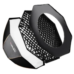 Walimex pro Octagon Softbox Plus Orange Line 90 cm - 600 x 900 x 900 mm - mit golden-silbernem Einsatz - schwarz-weiß - Lichtformer inkl. Adapters für pro&K