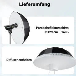 Walimex pro Parabol Reflexschirm schwarz/weiß Ø 129 cm + Diffusor – Lichtformer Set für Fotografie und Videografie