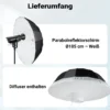 Walimex pro Parabol Reflexschirm schwarz/weiß Ø 105 cm + Diffusor – Lichtformer Set für Fotografie und Videografie