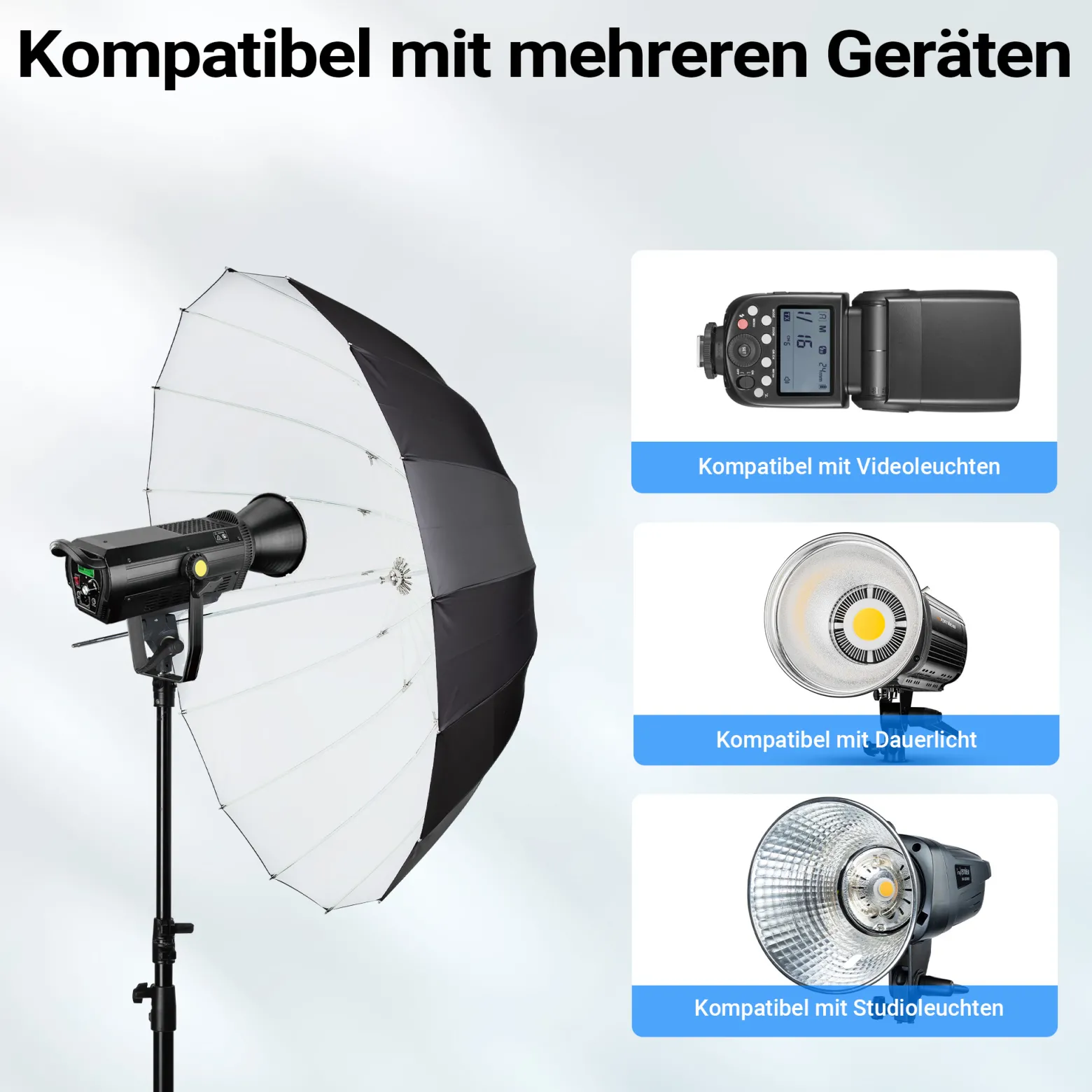 Walimex pro Parabol Reflexschirm schwarz/weiß Ø 105 cm + Diffusor – Lichtformer Set für Fotografie und Videografie