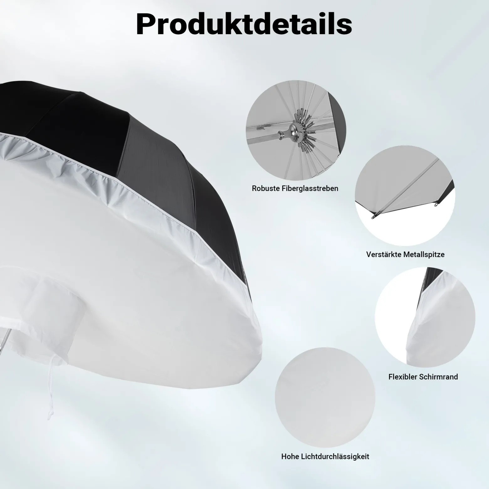 Walimex pro Parabol Reflexschirm schwarz/weiß Ø 105 cm + Diffusor – Lichtformer Set für Fotografie und Videografie