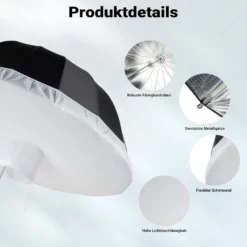 Walimex pro Parabol Reflexschirm schwarz/silberfarben Ø 105 cm + Diffusor – Lichtformer Set für Fotografie und Videografie