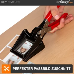 Walimex pro Passbildstanze 35 x 45 mm, Fotostanze mit ergonomischem Griff, Handstanze für professionelle Passbilder, Stanze für saubere Schnittkanten