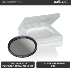 Walimex pro Polfilter zirkular slim 52 mm, Polarisationsfilter inkl. Schutzhülle, CPL Filter mit Metallfassung, Kamera Pol Filter für professionelle Aufnahmen