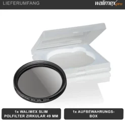 Walimex pro Polfilter zirkular slim 49 mm, Polarisationsfilter inkl. Schutzhülle, CPL Filter mit Metallfassung, Kamera Pol Filter für professionelle Aufnahmen