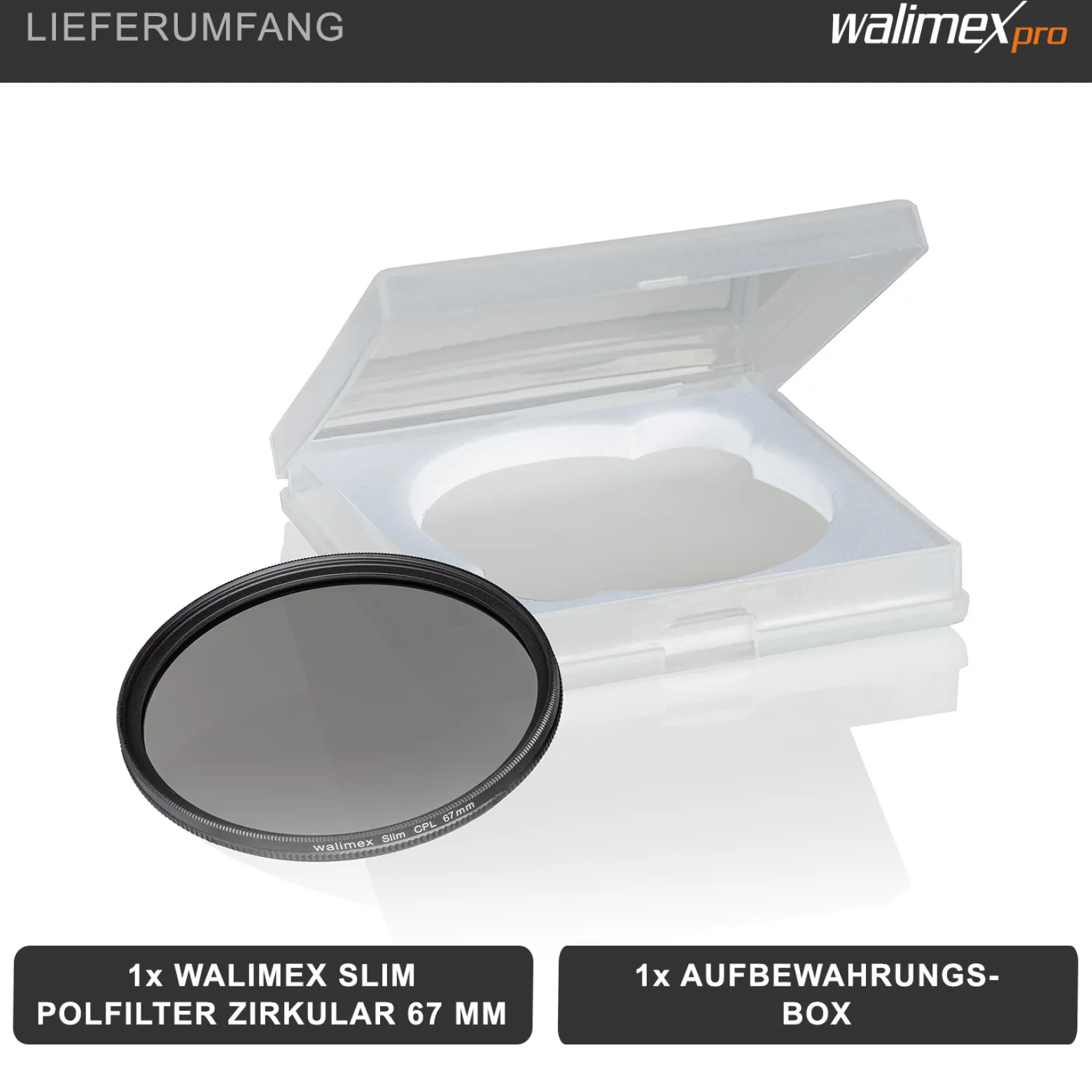 Walimex pro Polfilter zirkular slim 67 mm, Polarisationsfilter inkl. Schutzhülle, CPL Filter mit Metallfassung, Kamera Pol Filter für professionelle Aufnahmen