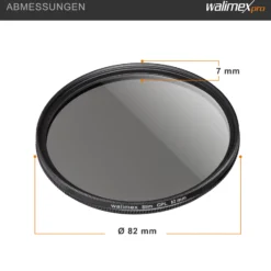Walimex pro Polfilter zirkular slim 82 mm, Polarisationsfilter inkl. Schutzhülle, CPL Filter mit Metallfassung, Kamera Pol Filter für professionelle Aufnahmen