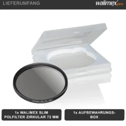 Walimex pro Polfilter zirkular slim 72 mm, Polarisationsfilter inkl. Schutzhülle, CPL Filter mit Metallfassung, Kamera Pol Filter für professionelle Aufnahmen