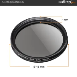 Walimex pro Polfilter zirkular slim 46 mm, Polarisationsfilter inkl. Schutzhülle, CPL Filter mit Metallfassung, Kamera Pol Filter für professionelle Aufnahmen