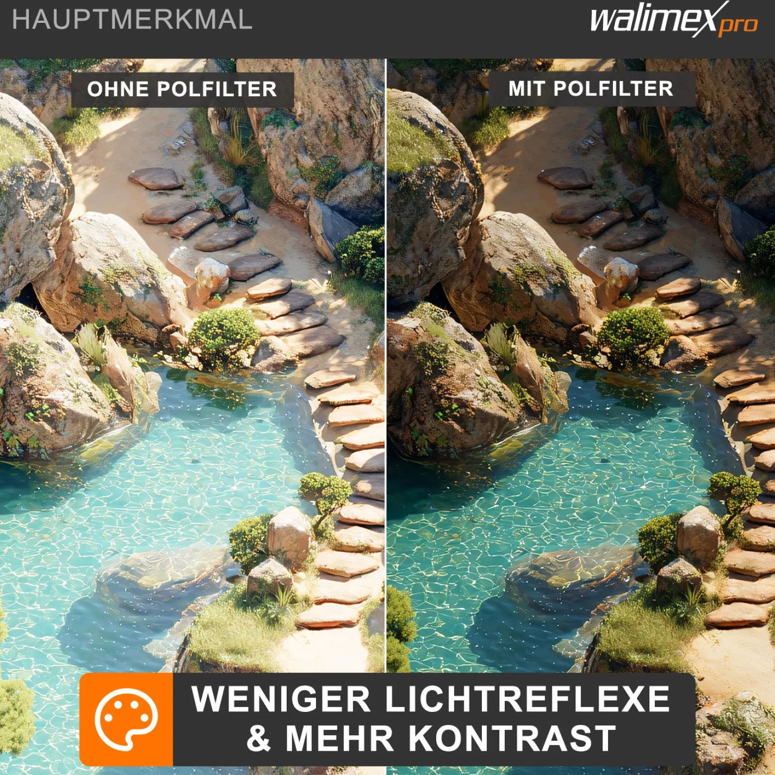 Walimex pro Polfilter zirkular slim 46 mm, Polarisationsfilter inkl. Schutzhülle, CPL Filter mit Metallfassung, Kamera Pol Filter für professionelle Aufnahmen