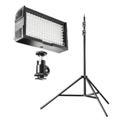 Walimex pro Pro Beleuchtungsset - Video Set up Videoleuchte mit 128 LED und Lampenstativ FT 8051 260 cm - mit Color Filter Platte, Akku Netzteil, 12 V Kabel und Tasche - für DLSR