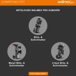 Walimex pro Reflexschirm Ø 109 cm schwarz/weiß für weiches Licht, Lichtreflektor ideal für Porträtfotografie und Produktfotografie, Lichtformer für Studioblitz, Fotoschirm mit Metallstange