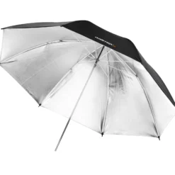 Walimex pro Reflexschirm zweilagig schwarz/silber, Fotoschirm 109 cm Durchmesser, robuster Reflektor mit hohem Reflexionsvermögen, Lichtformer für harte Lichtcharakteristik