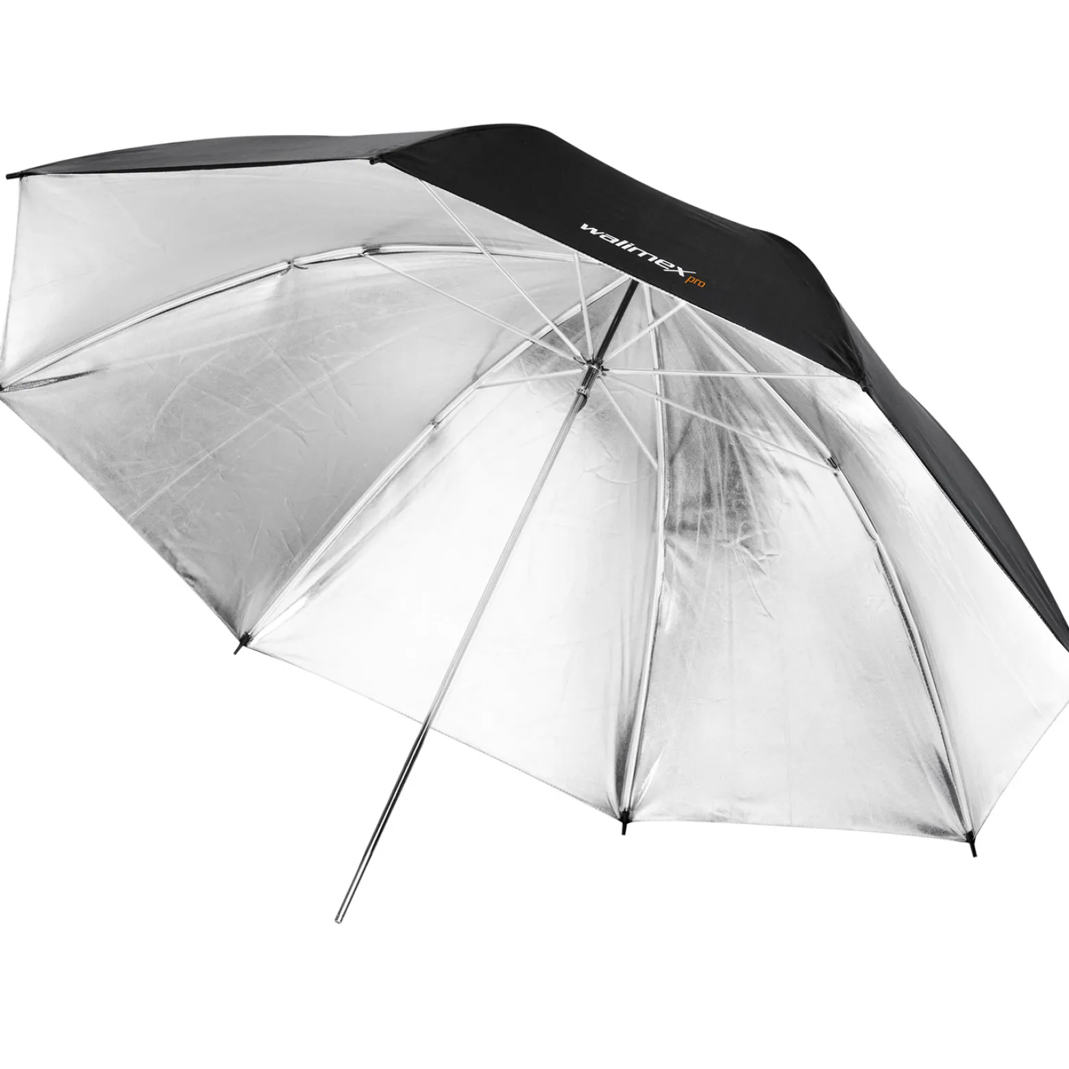Walimex pro Reflexschirm zweilagig schwarz/silber, Fotoschirm 109 cm Durchmesser, robuster Reflektor mit hohem Reflexionsvermögen, Lichtformer für harte Lichtcharakteristik