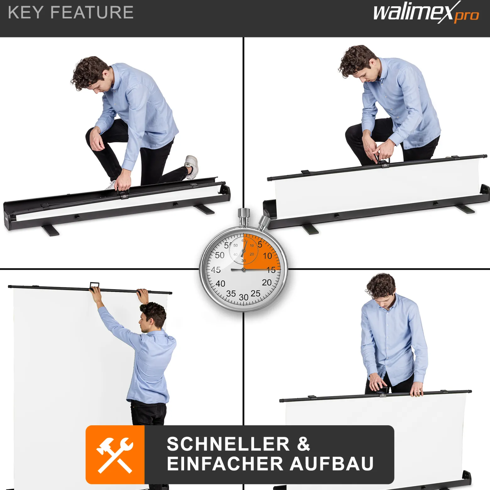 Walimex pro Roll-up Panel Hintergrund weiß 155 x 200 cm, Fotohintergrund mit Transportbox, Hintergrundsystem für Fotostudio, knitterfreie Fotoleinwand ideal für Freistellen und High-Key-Fotografie