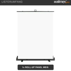 Walimex pro Roll-up Panel Hintergrund weiß 155 x 200 cm, Fotohintergrund mit Transportbox, Hintergrundsystem für Fotostudio, knitterfreie Fotoleinwand ideal für Freistellen und High-Key-Fotografie