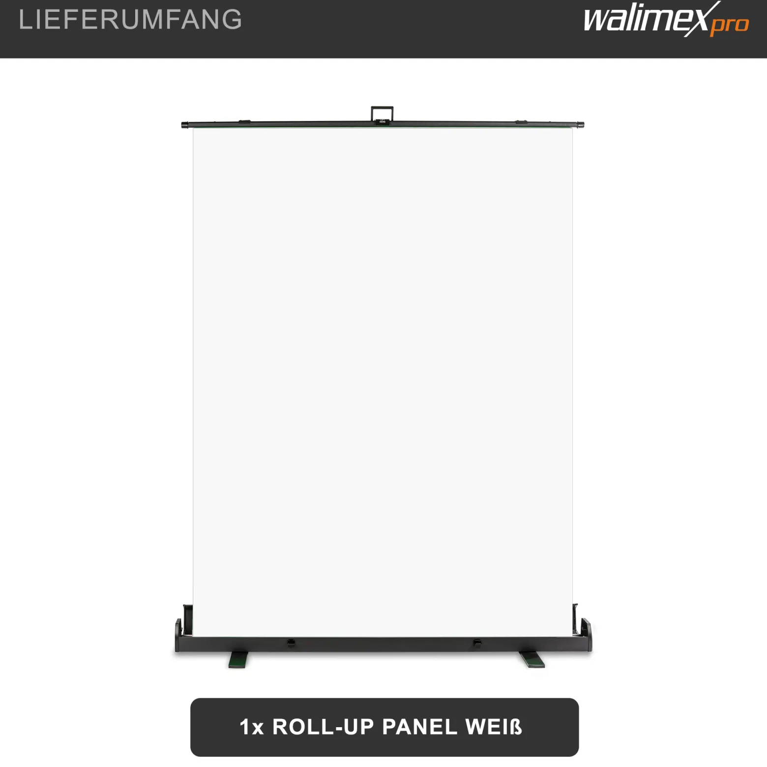 Walimex pro Roll-up Panel Hintergrund weiß 155 x 200 cm, Fotohintergrund mit Transportbox, Hintergrundsystem für Fotostudio, knitterfreie Fotoleinwand ideal für Freistellen und High-Key-Fotografie
