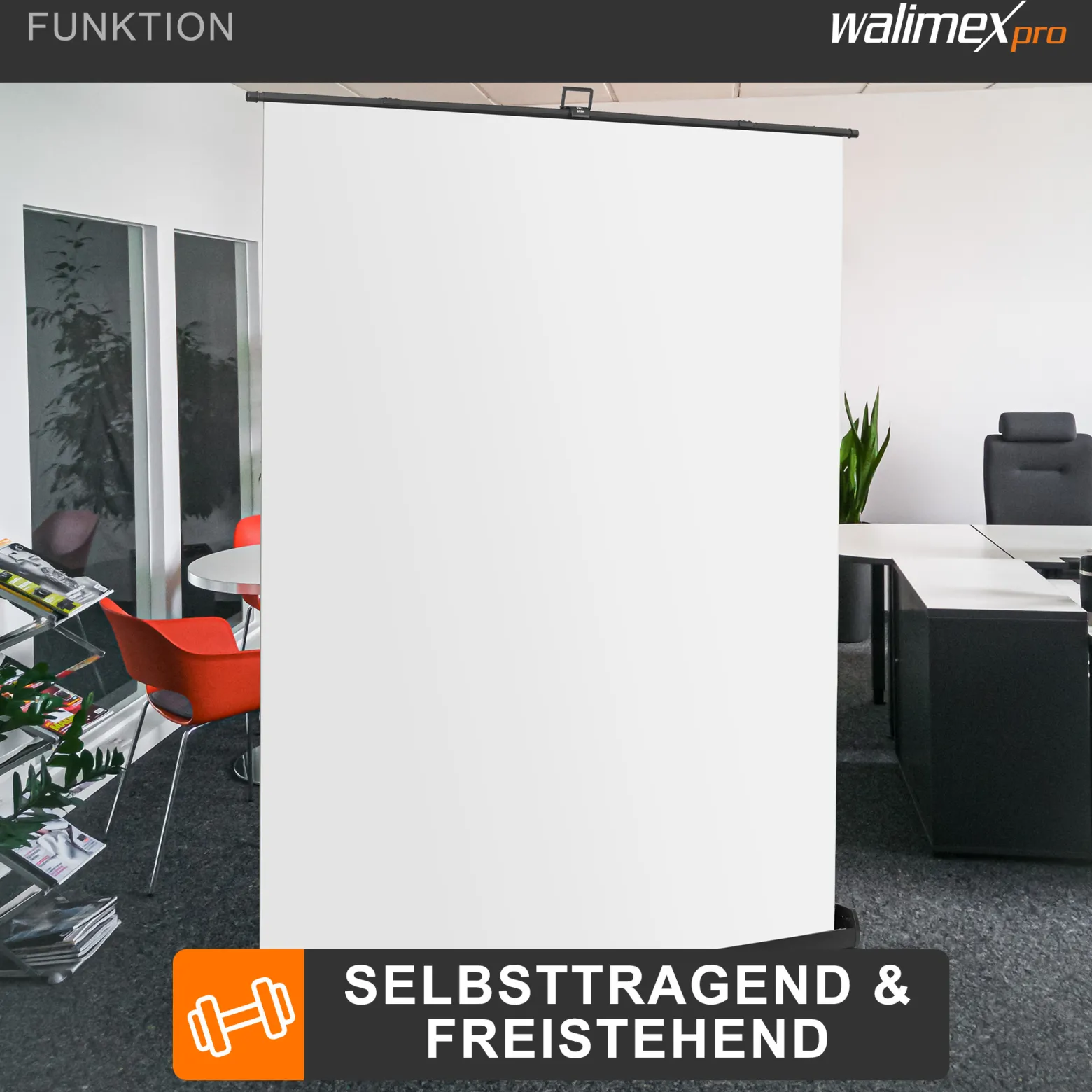 Walimex pro Roll-up Panel Hintergrund weiß 155 x 200 cm, Fotohintergrund mit Transportbox, Hintergrundsystem für Fotostudio, knitterfreie Fotoleinwand ideal für Freistellen und High-Key-Fotografie