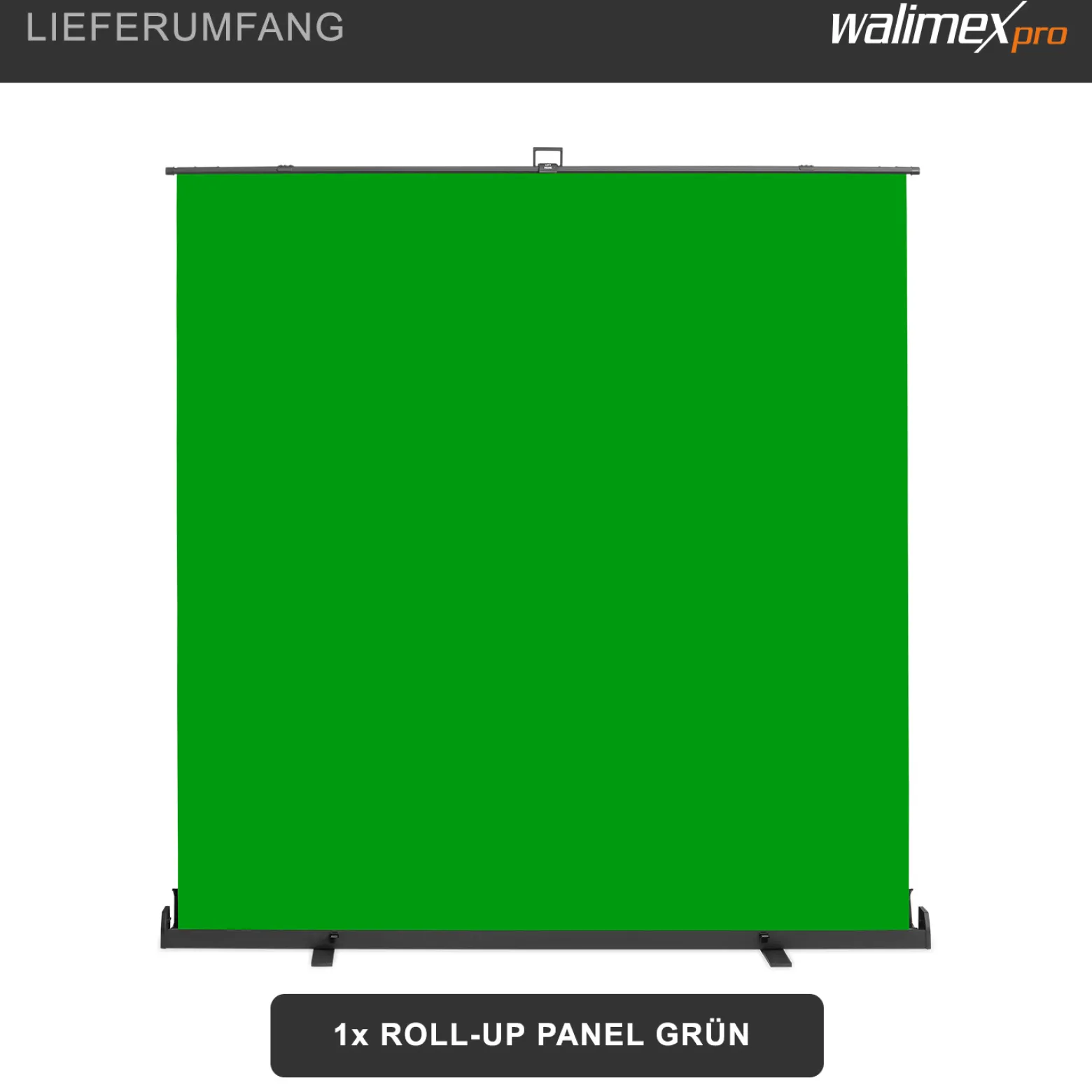 Walimex pro Roll-up Panel Hintergrund grün 210 x 220 cm, Greenscreen Fotohintergrund mit Transportbox, Hintergrundsystem für Fotostudio, knitterfreie Fotoleinwand ideal für Chromakeying