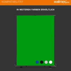 Walimex pro Roll-up Panel Hintergrund grau 155 x 200 cm, Fotohintergrund mit Transportbox, Hintergrundsystem für Fotostudio, knitterfreie Fotoleinwand ideal für Portraits und dezente Lichtakzente