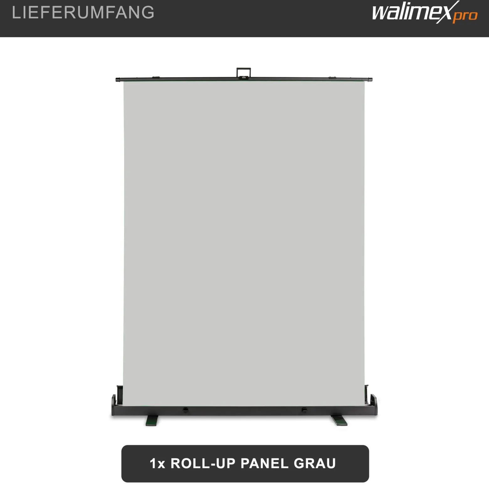 Walimex pro Roll-up Panel Hintergrund grau 155 x 200 cm, Fotohintergrund mit Transportbox, Hintergrundsystem für Fotostudio, knitterfreie Fotoleinwand ideal für Portraits und dezente Lichtakzente