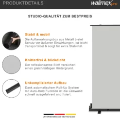 Walimex pro Roll-up Panel Hintergrund grau 155 x 200 cm, Fotohintergrund mit Transportbox, Hintergrundsystem für Fotostudio, knitterfreie Fotoleinwand ideal für Portraits und dezente Lichtakzente