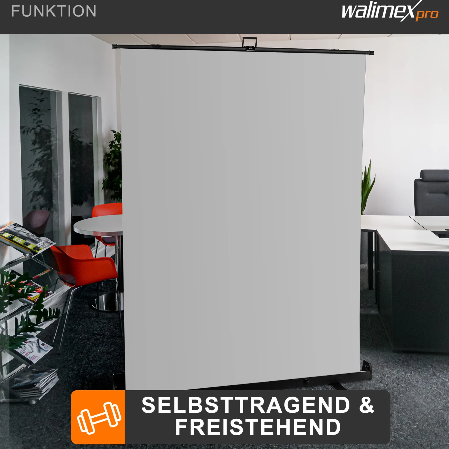 Walimex pro Roll-up Panel Hintergrund grau 155 x 200 cm, Fotohintergrund mit Transportbox, Hintergrundsystem für Fotostudio, knitterfreie Fotoleinwand ideal für Portraits und dezente Lichtakzente