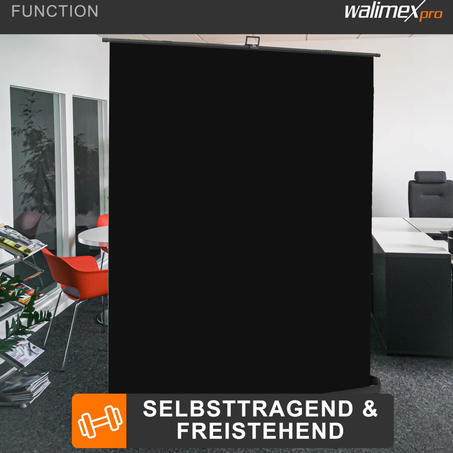 Walimex pro Roll-up Panel Hintergrund schwarz 210 x 220 cm, Fotohintergrund mit Transportbox, Hintergrundsystem für Fotostudio, knitterfreie Fotoleinwand ideal für Low-Key-Fotografie und Portraits