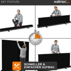 Walimex pro Roll-up Panel Hintergrund schwarz 210 x 220 cm, Fotohintergrund mit Transportbox, Hintergrundsystem für Fotostudio, knitterfreie Fotoleinwand ideal für Low-Key-Fotografie und Portraits