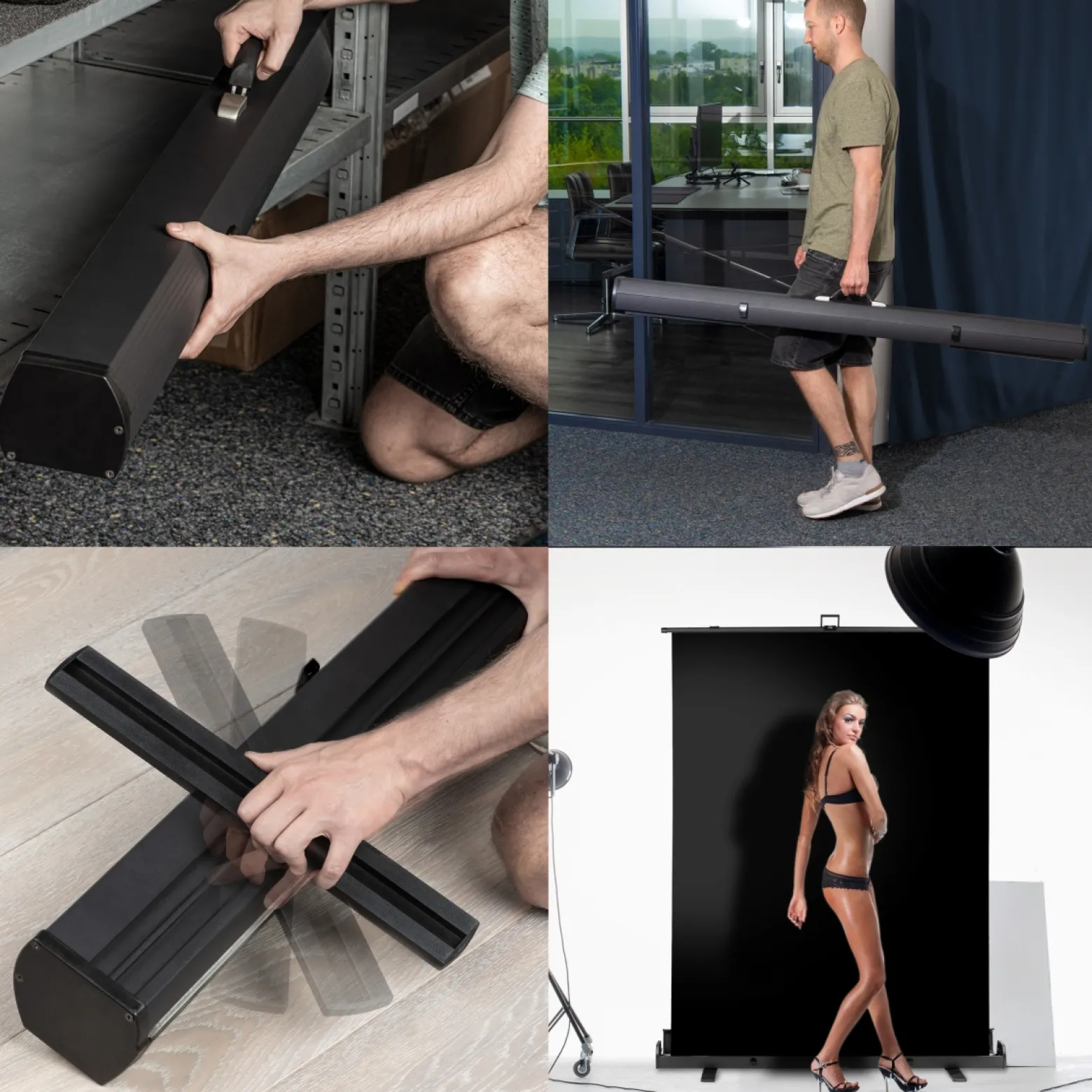 Walimex pro Roll-up Panel Hintergrund schwarz 165 x 220 cm, Fotohintergrund mit Transportbox, Hintergrundsystem für Fotostudio, knitterfreie Fotoleinwand ideal für Low-Key-Fotografie und Portraits