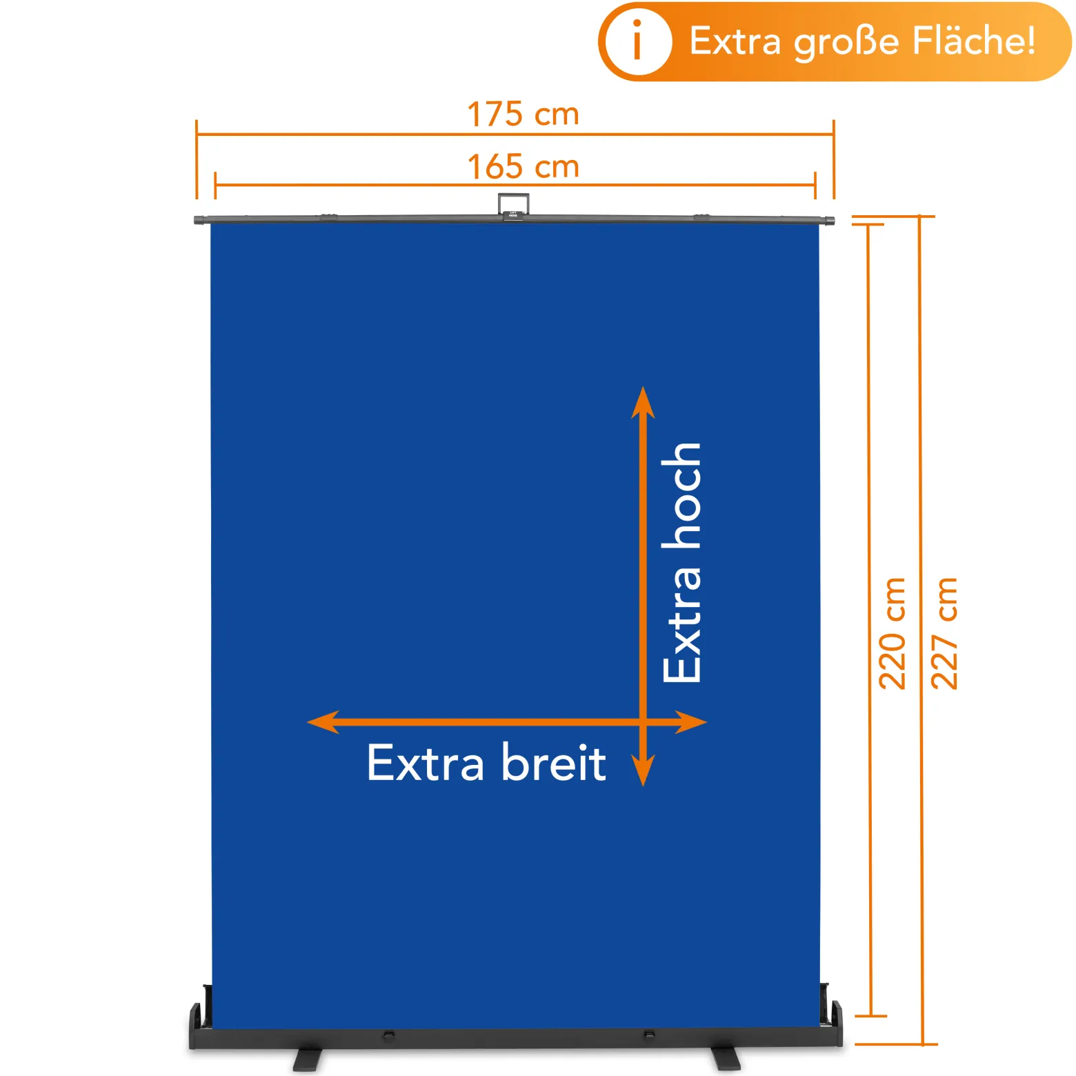 Walimex pro Roll-up Panel Hintergrund blau 165 x 220 cm, Fotohintergrund mit Transportbox, Hintergrundsystem für Fotostudio, knitterfreie Fotoleinwand ideal für Freistellen und Chromakeying