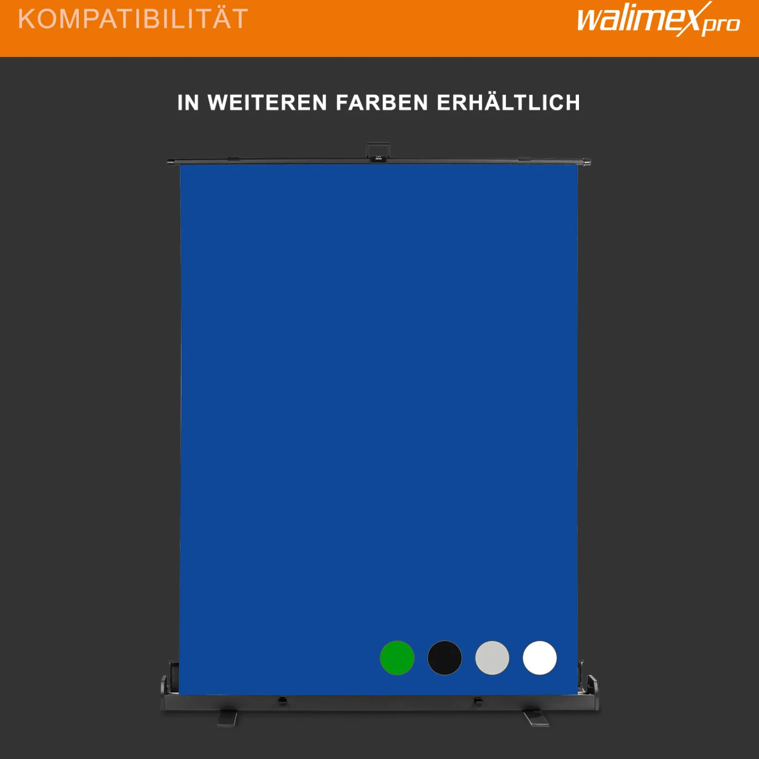 Walimex pro Roll-up Panel Hintergrund blau 165 x 220 cm, Fotohintergrund mit Transportbox, Hintergrundsystem für Fotostudio, knitterfreie Fotoleinwand ideal für Freistellen und Chromakeying