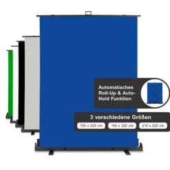 Walimex pro Roll-up Panel Hintergrund blau 165 x 220 cm, Fotohintergrund mit Transportbox, Hintergrundsystem für Fotostudio, knitterfreie Fotoleinwand ideal für Freistellen und Chromakeying