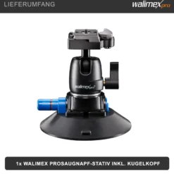 Walimex pro Saugnapf-Stativ inkl. Kugelkopf mit Schnellwechselplatte, Saugnapfhalterung für System- und DSLR Kameras, Action Cam, praktische Kamerahalterung für Auto