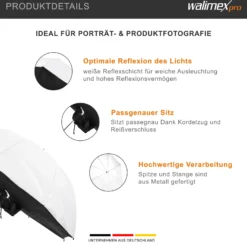 Walimex pro Schirmsoftbox Durchlicht Ø 109 cm, Softbox mit weißer Reflexschicht ideal für Porträt- und Produktfotografie, Lichtformer für Studioblitz inkl. Transporttasche